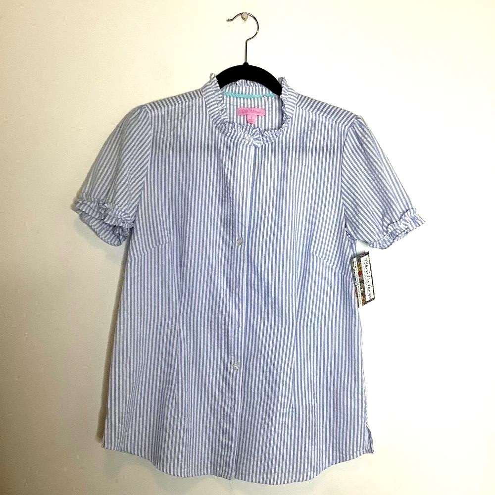 Lilly Pulitzer white blue striped button blouse size 8